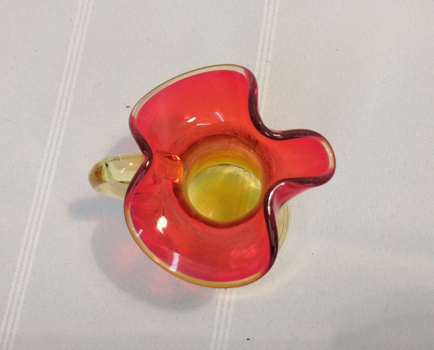 Retro Mid Century Modern Rainbow Art Glass Amberina Pitcher 4.25'' Midcentury