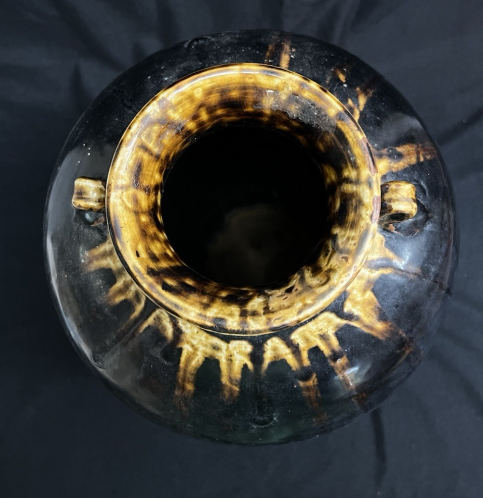 Midcentury Burmese Martaban Brown Drip Glaze Stoneware Vase 17"