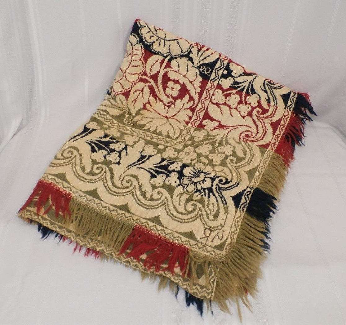 Antique Jacquard Wool Woven American 3 Color Coverlet mid1800's  Ohio? Signed NB