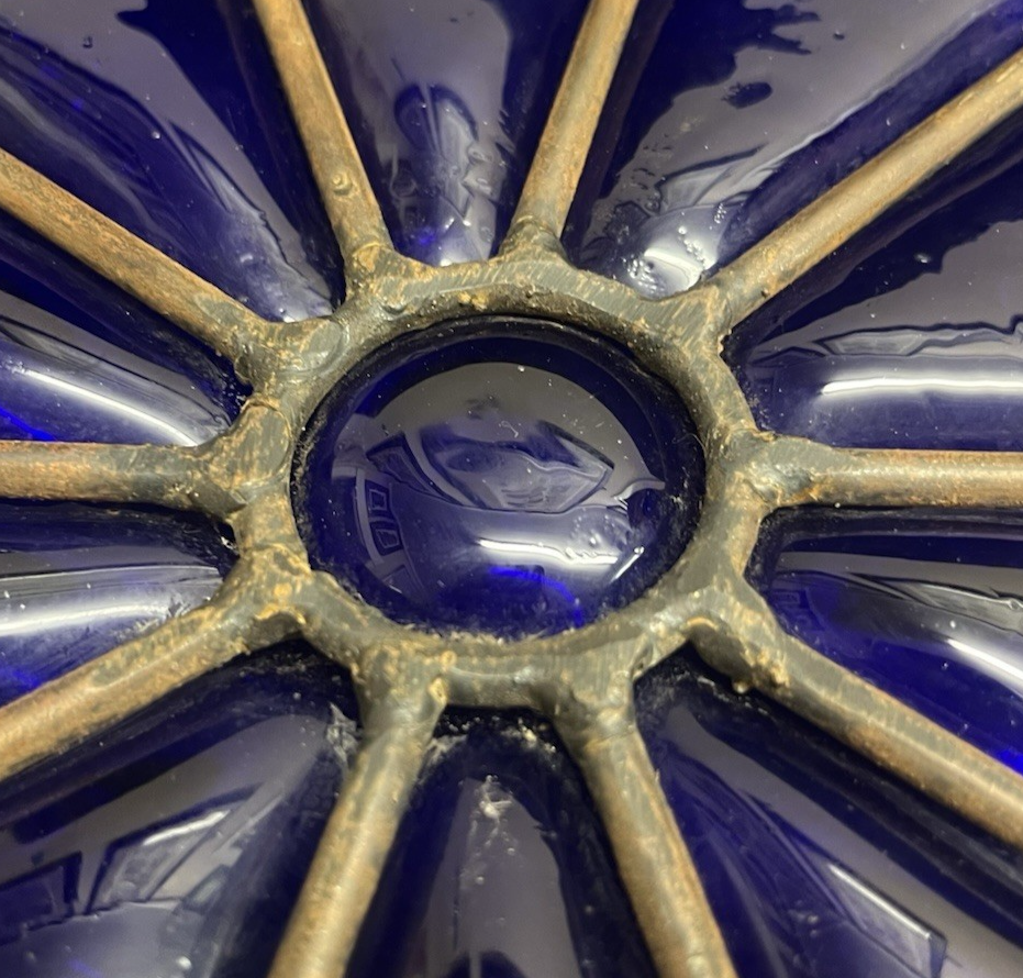 Murano Style Cylindrical Cage Bubble Blown Cobalt Glass Sculptural Ficture 18"