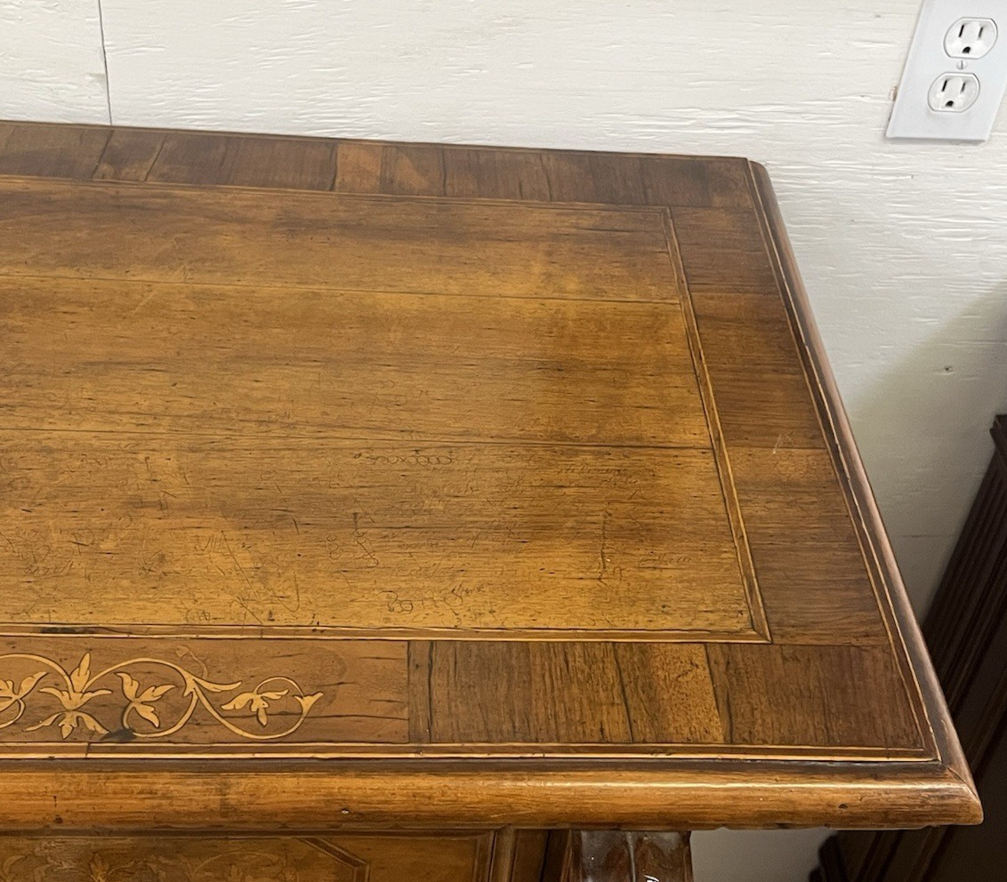 LARGE ITALIAN BURLED WALNUT & MARQUETRY SIDEBOARD, 94"L