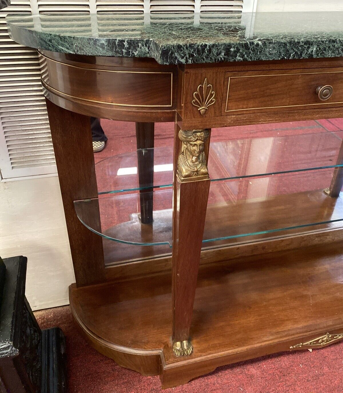 FRENCH MAHOGANY EMPIRE ENTRYWAY CONSOLE TABLE W/ MARBLE TOP
