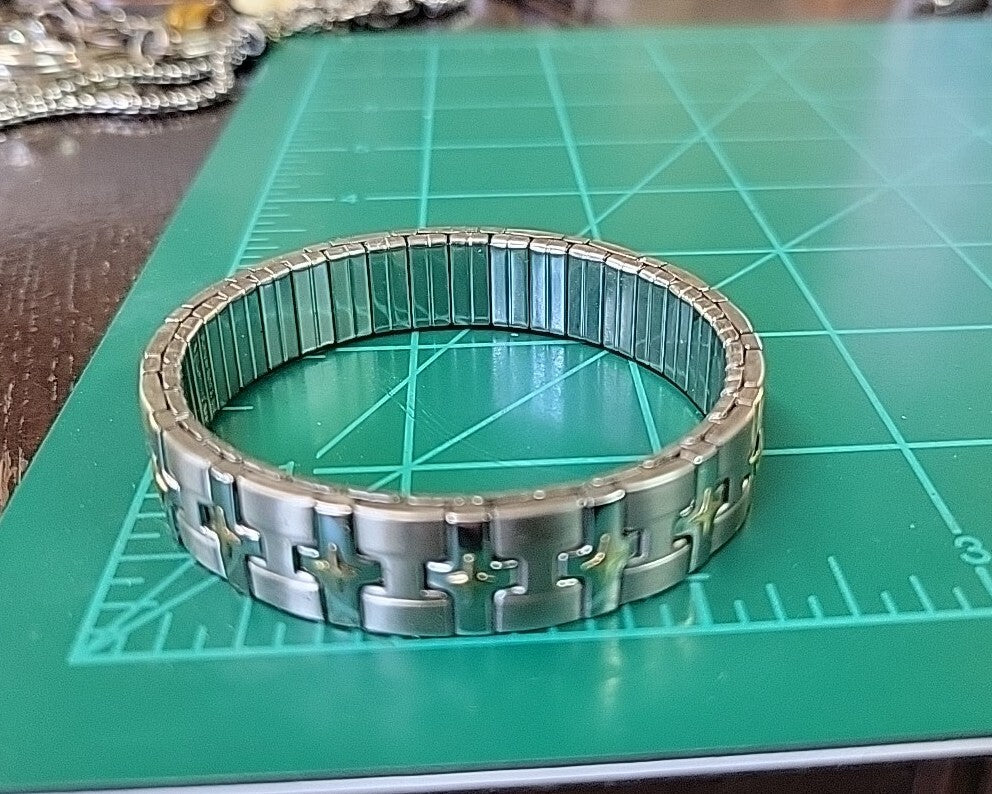 SIGNED MILOR ITALY STAINLESS STEEL w 18K YELLOW GOLD STRETCHY BANGLE BRACELET