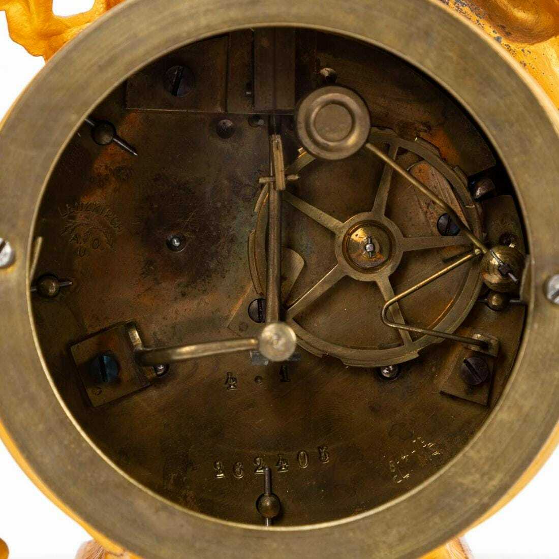 FRENCH FIGURAL GILT & ONYX GLASS DOME CLOCK 1875 Lenzkirch