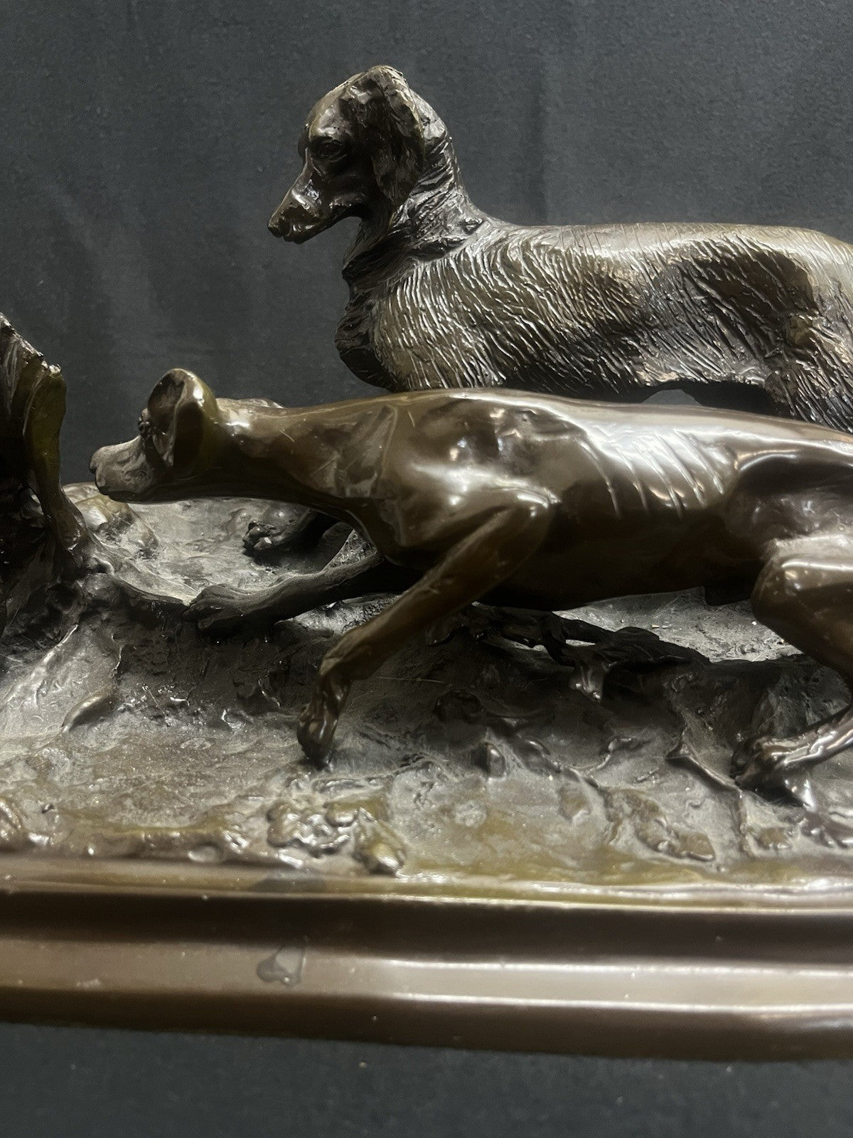 Signed Pierre-Jules PJ Mêne Bronze Hunting Hounds Dogs Duck Sculpture 16" PB10