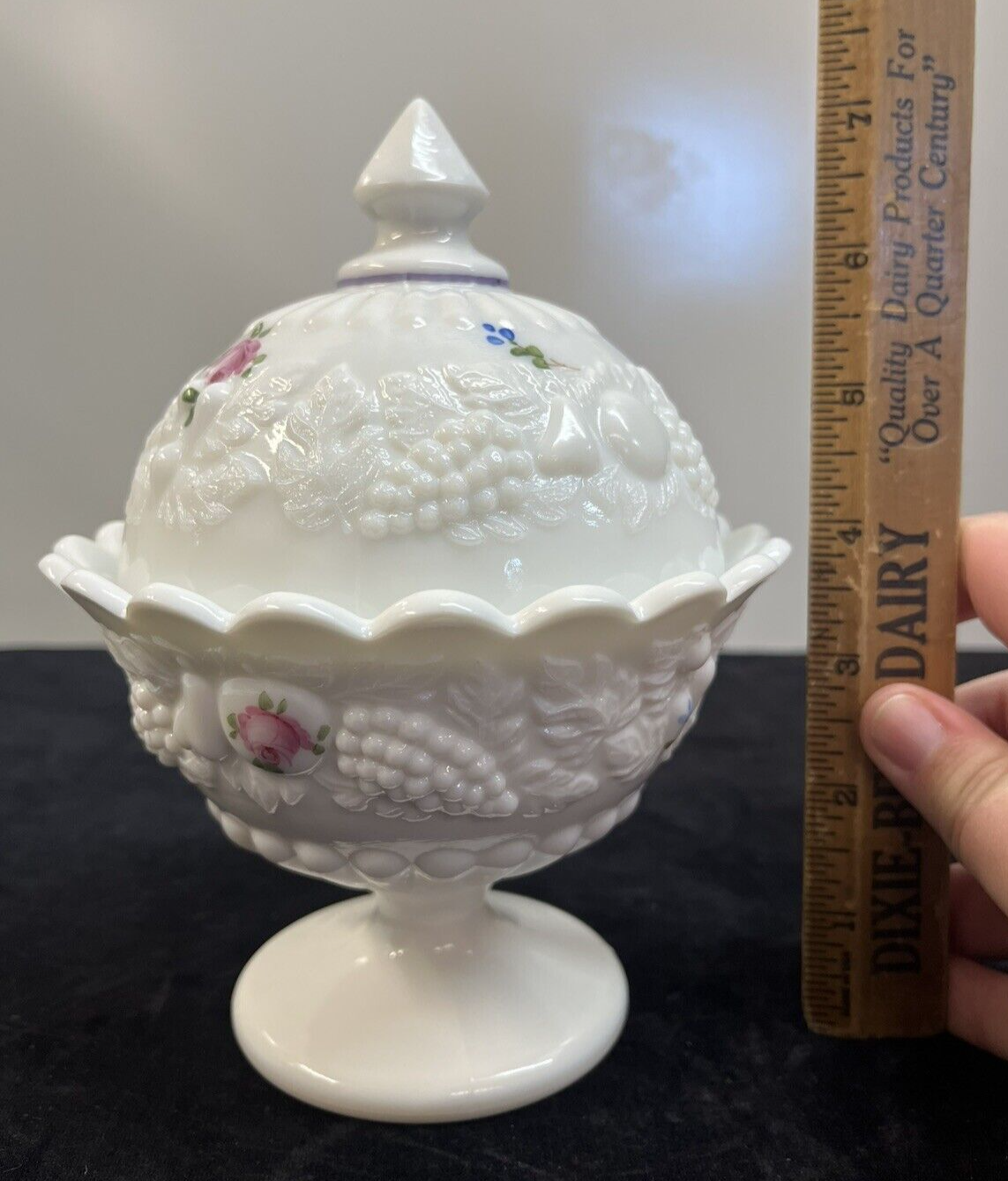 1978 Milk Glass Pedestal Candy Dish  Westmoreland artist signed 7 3/4" M A Lash
