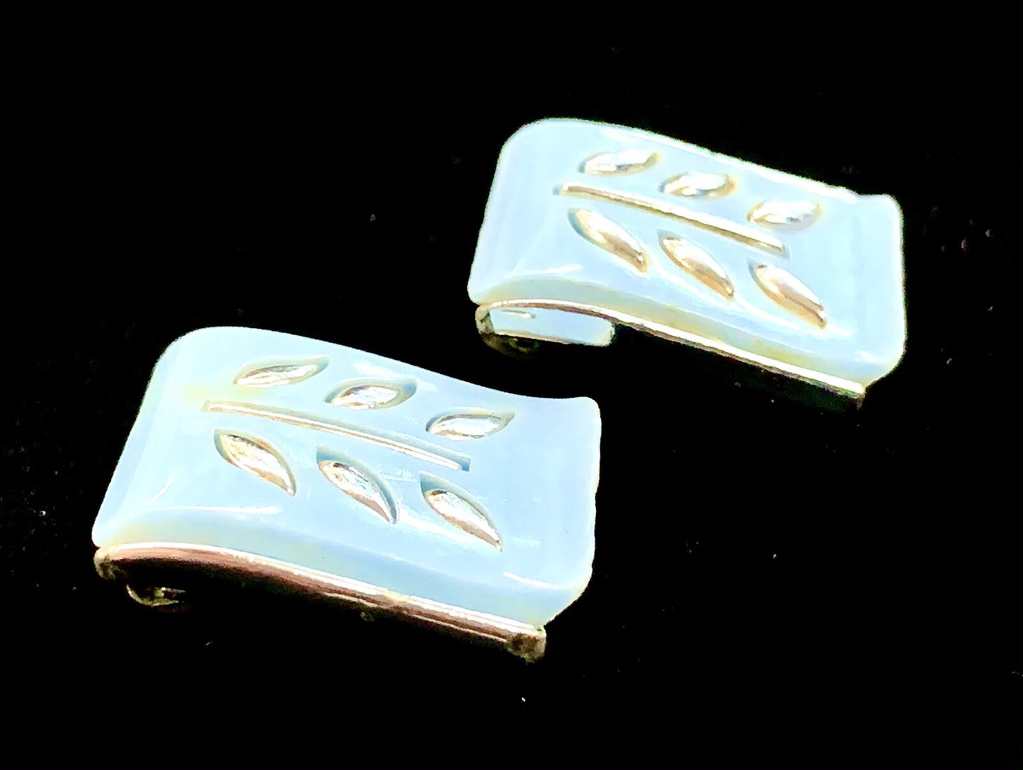 Rare Vtg Retro Signed Coro Blue Thermoset Silver Spikelet Clip Earrings MCM