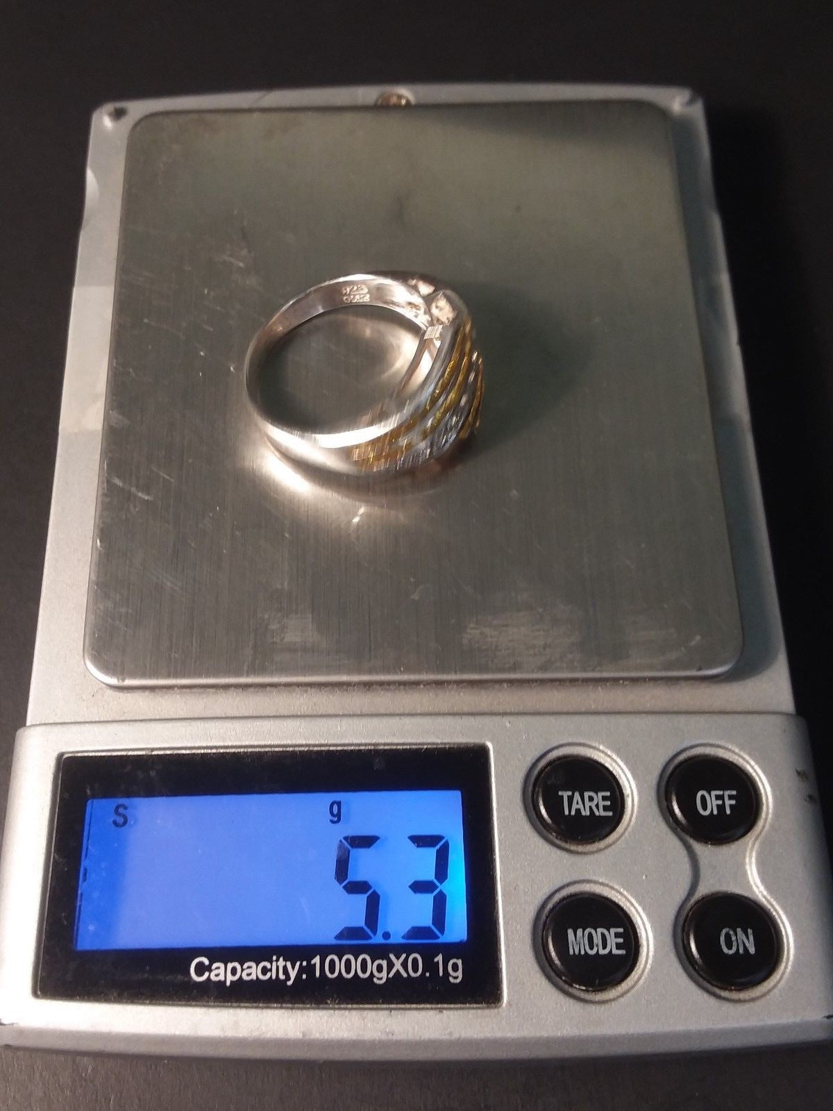 925 Sterling Cz & Yellow Citrine Gemstone Ring 5.3g sz 9.75