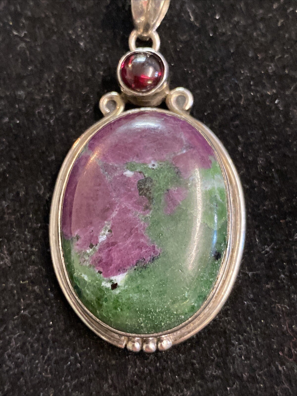 925 Sterling Silver Large Ruby Zoisite & Garnet Gemstone Pendant 20.6g