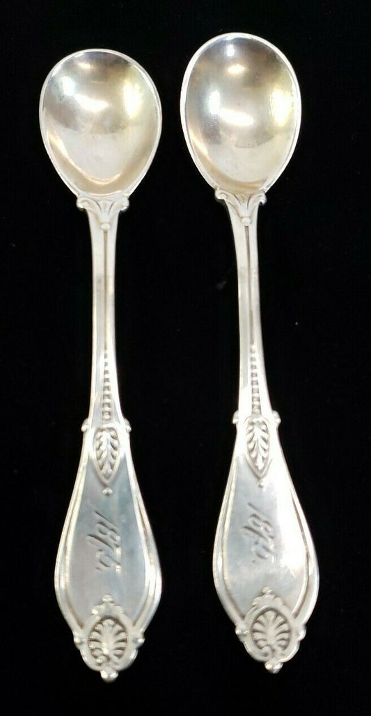 Armor by Whiting Pair Sterling Silver Salt Spoons Mono 1875 GW bowls