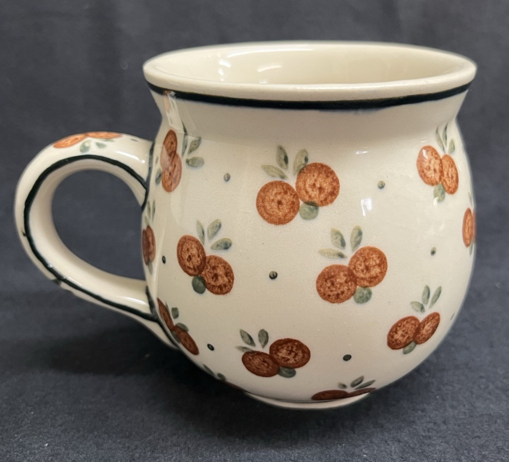 Boleslawiec Polish Pottery Barrel Mug, Wild Cherry Pattern, 3.75 in