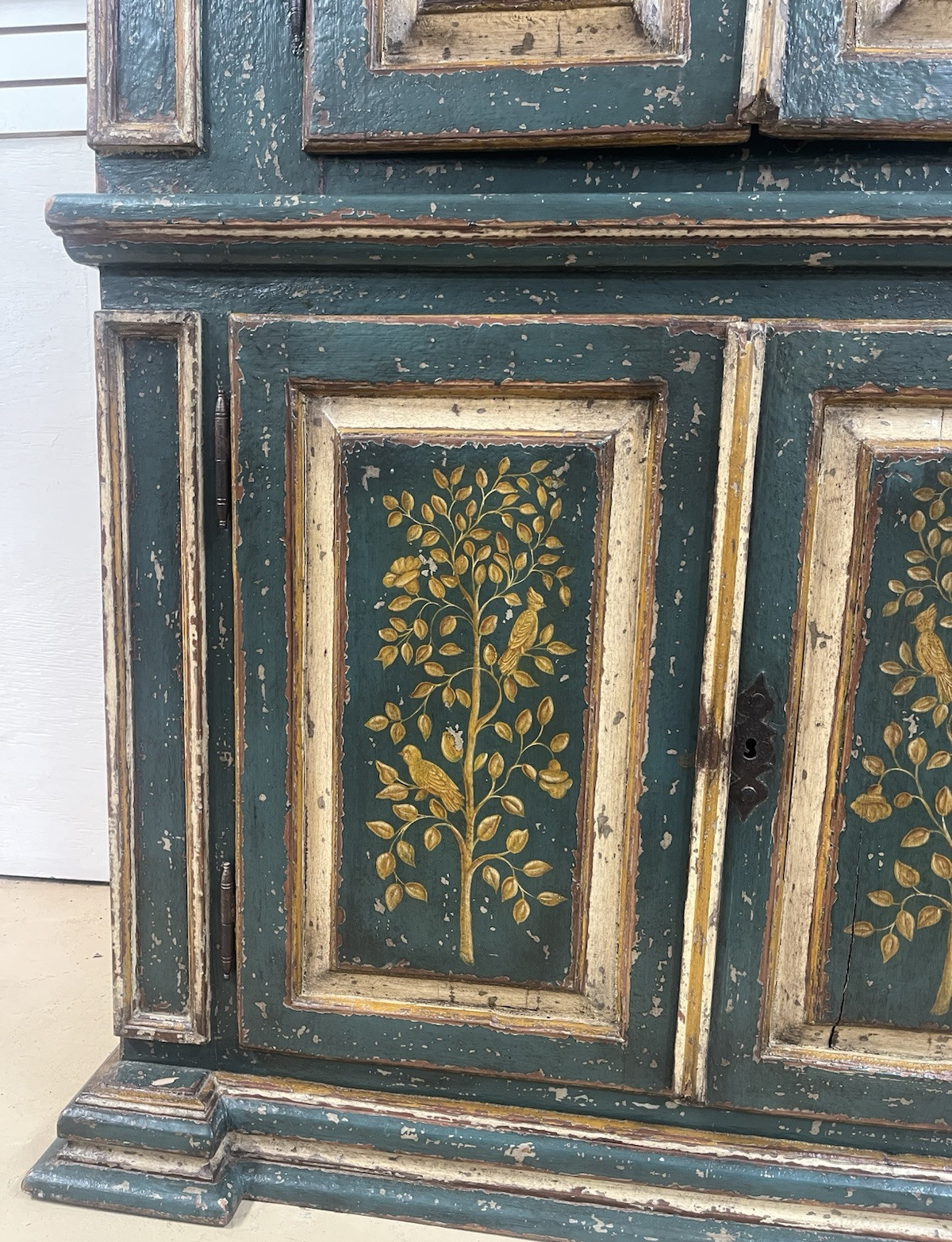 Antique Large Floral and Bird Painted Swedish Armoire Cabinet 94.5" x 51"  CL5