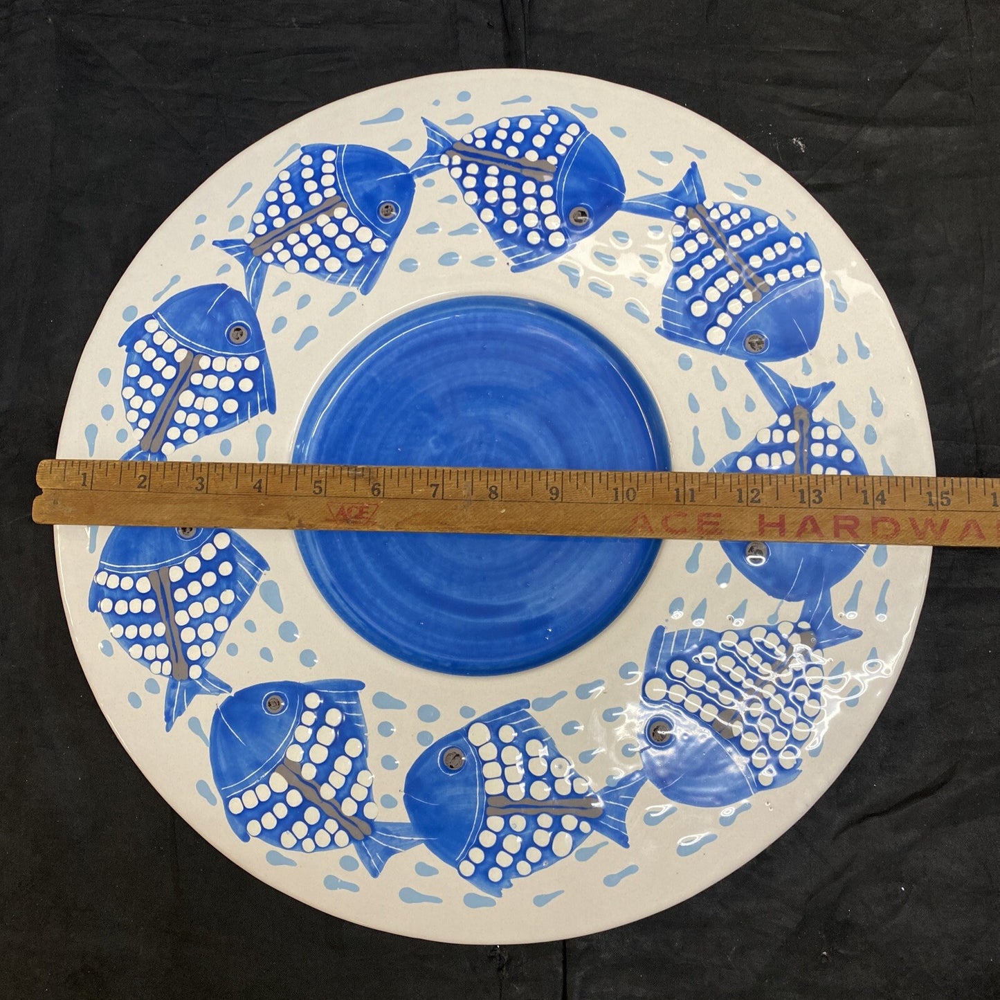 Val Demone Italy Blue & White Ceramic Fish Decorative Wall Platter KM7