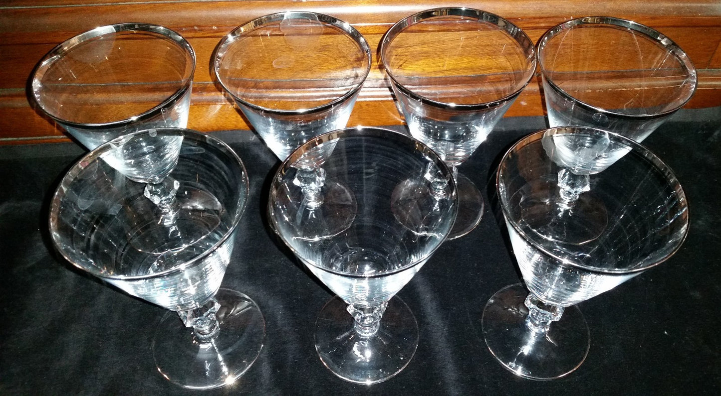 Glastonbury Lotus Brookmere Set of 7 Water Wine Glasses Platinum Trim