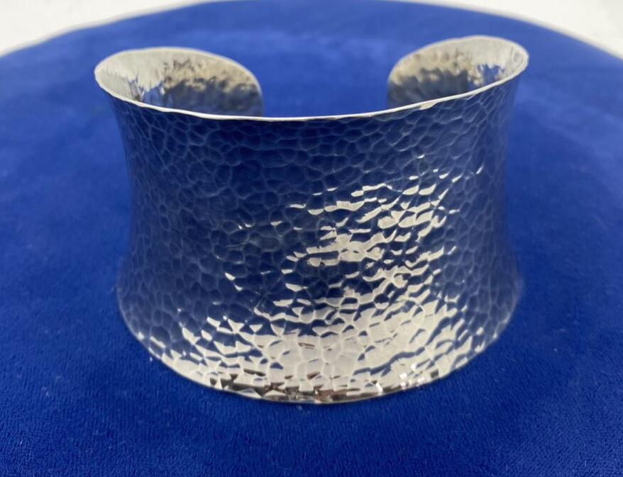 Vintage Sterling Silver Hammered Cuff Bracelet Marked 925