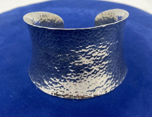 Vintage Sterling Silver Hammered Cuff Bracelet Marked 925