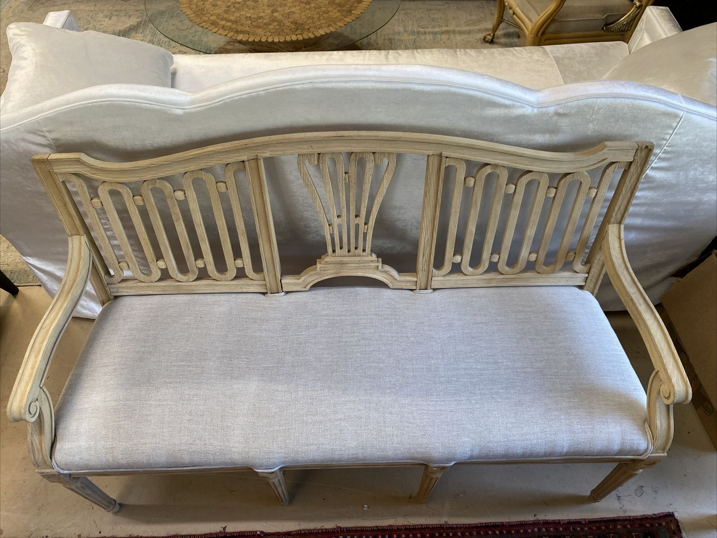 Pair of Gustavian Style Bleached White Oak Swedish Benches 34"h x 56"w