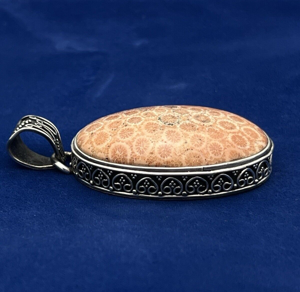 Sterling Silver Fossilized Bali Coral Pendant 30.2g