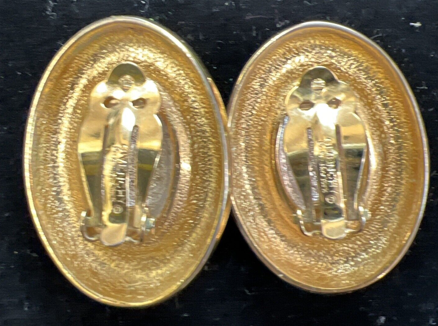 Vtg Signed GIVENCHY Paris NY Swarovski Crystals Gold Tone  Dome Clip On Earrings