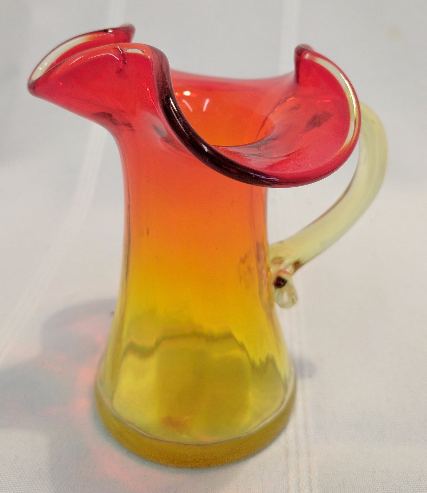 Retro Mid Century Modern Rainbow Art Glass Amberina Pitcher 4.25'' Midcentury