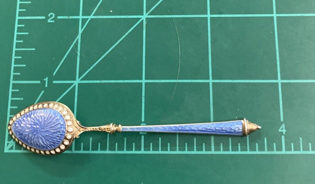 5x NORWEGIAN STERLING GUILLOCHE ENAMEL COFFEE SPOONS by MARIUS HAMMER 41g