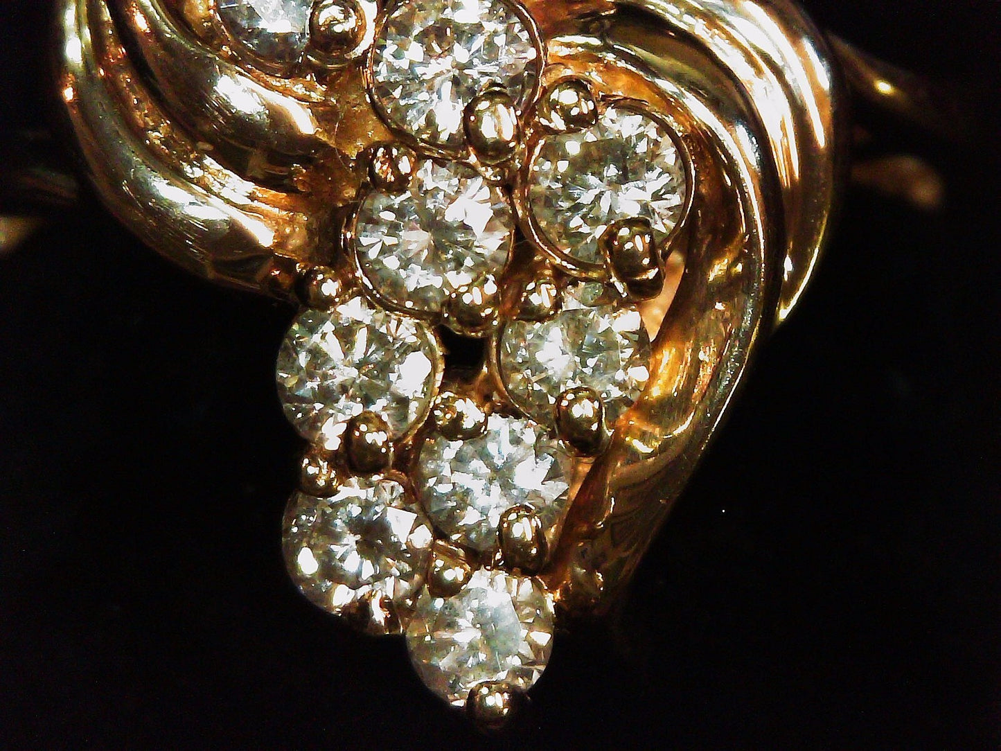 14K Yellow Gold Diamond Cluster Ring, Size 6.25, 3/4 ct TW, 6.2g