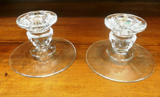 Fostoria American Clear  3" Candlestick Pair Mint