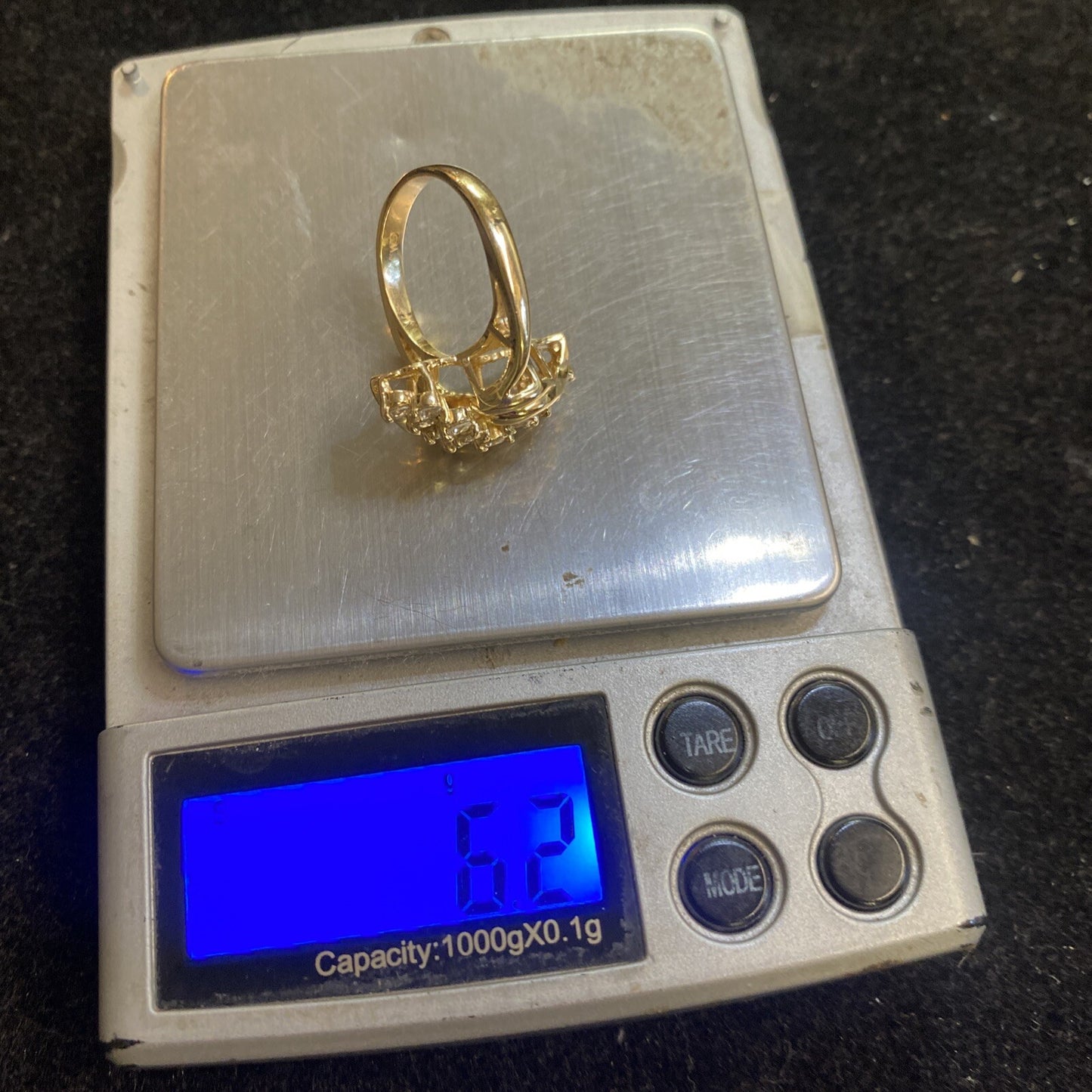 14K Yellow Gold Diamond Cluster Ring, Size 6.25, 3/4 ct TW, 6.2g