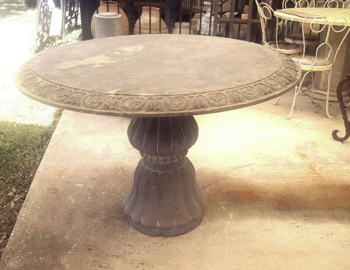 Gray Marble Round 47" Diameter Pedestal Table Patio Entryway Foyer Center Table
