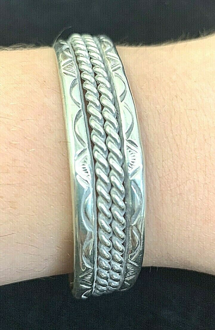 Navajo Sterling Silver Cuff Bracelet Twisted Wire Cable Southwestern Vtg