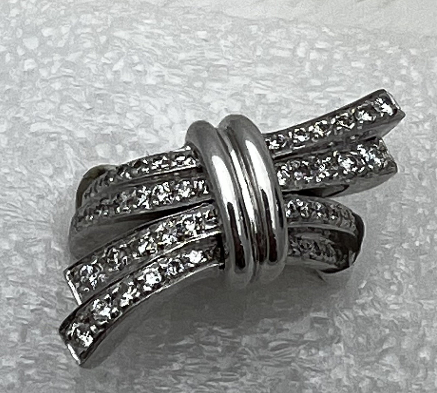 14K White Gold,Diamond By Pass or Bow Tie Ring Size 7, 11.8 grams