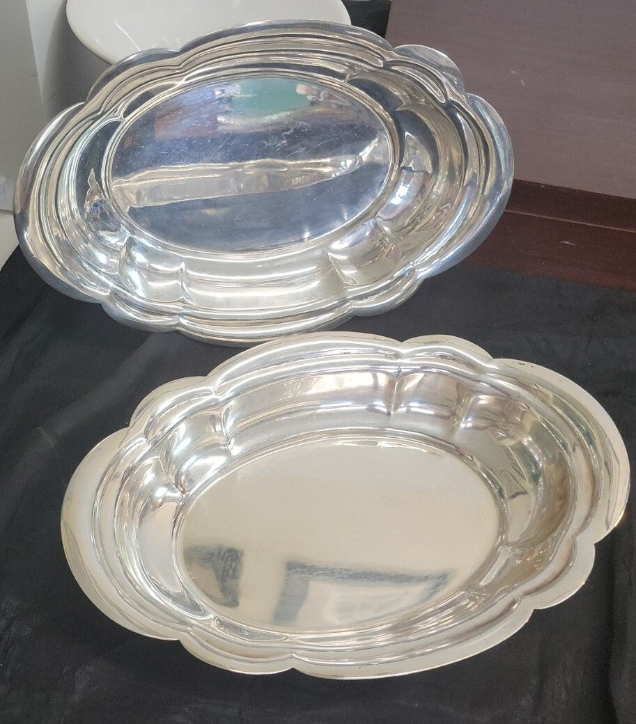 Pair Wallace Sterling Silver pattern Quincy Vegetable Serving Bowls 835g #212