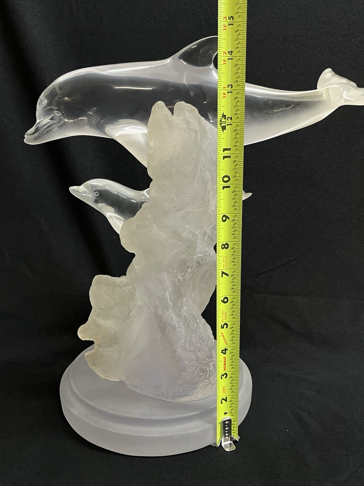 PB9 Donjo Clear Acrylic/Lucite Two Dolphins Swimming Sculpture Signed