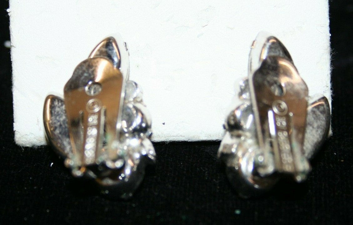 Vintage Eisenberg Ice Signed Silver Tone Clear Rhinestone Clip On Earrings