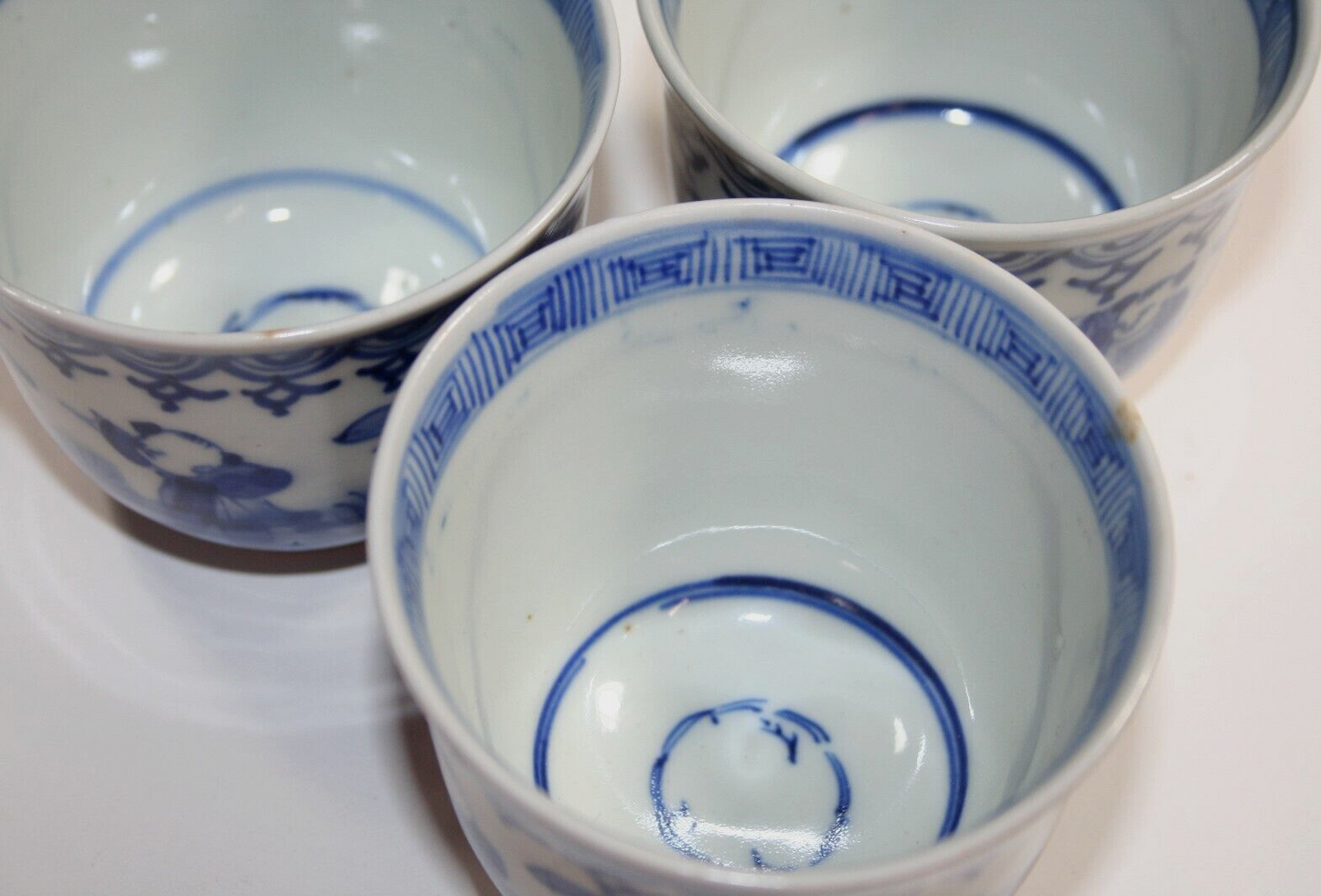 SET OF 3 VINTAGE BLUE & WHITE SAKI CUPS