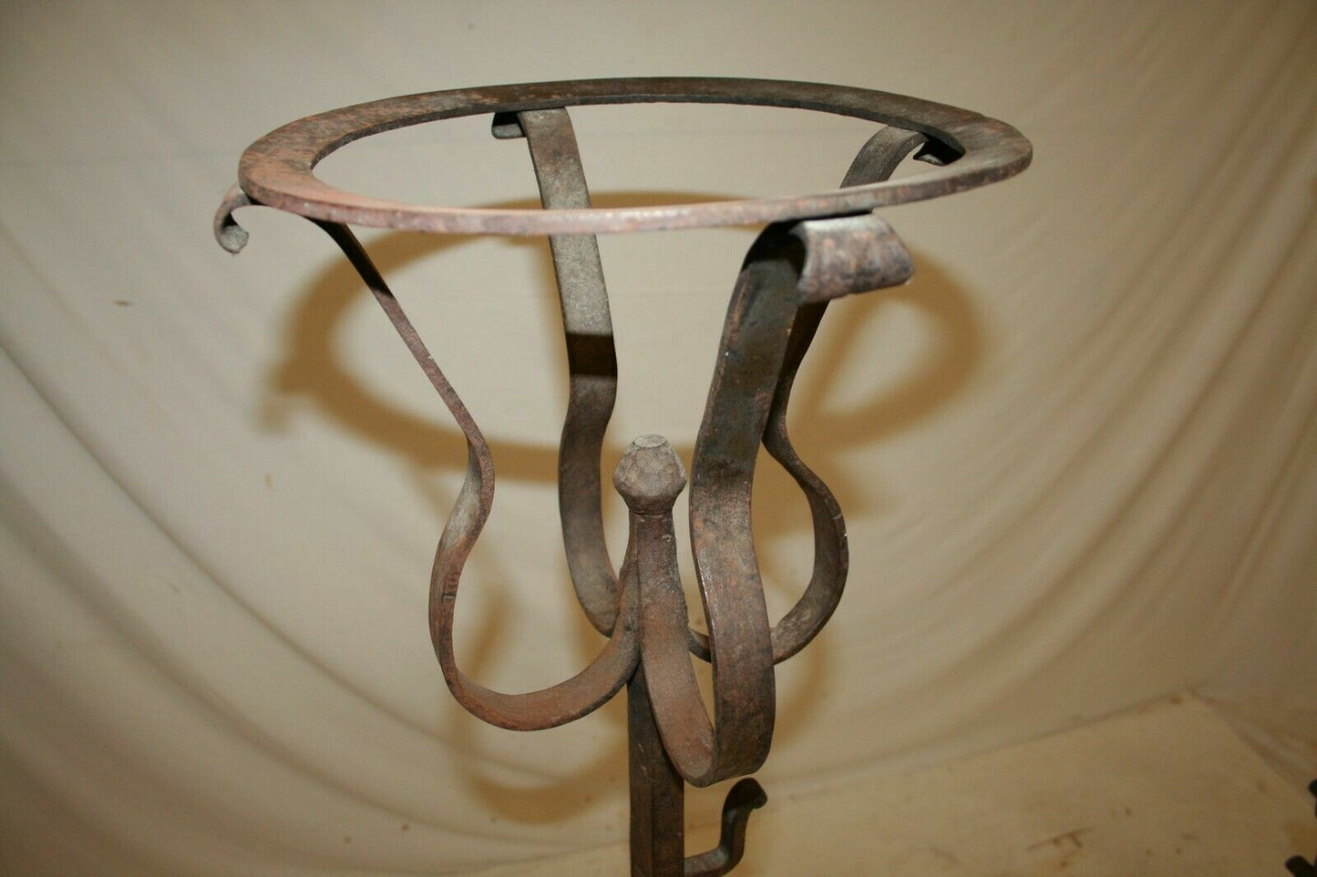 Pair Antique French Forged Iron Basket Top Cressset Andirons Fireplace Spit Dog