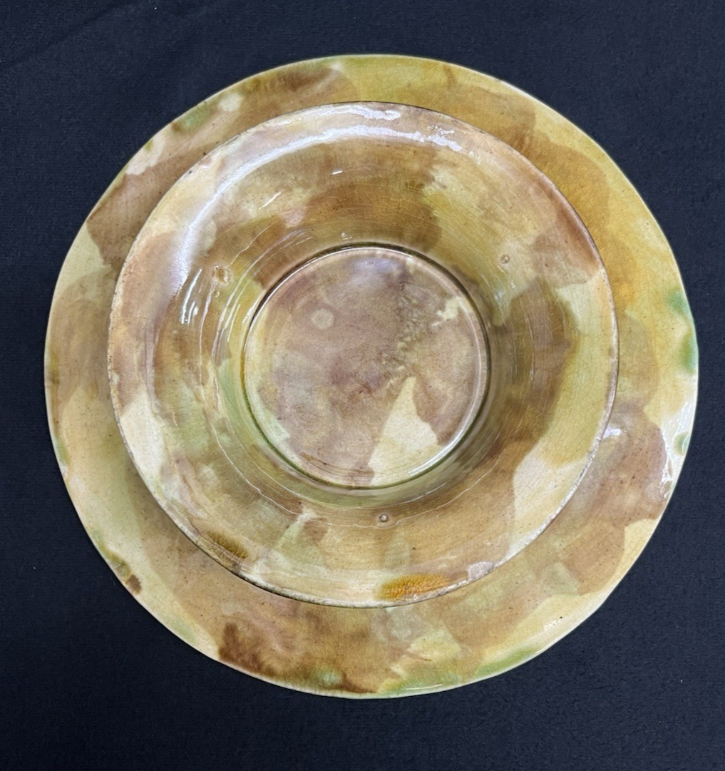 Vintage Majolica Begonia Leaf Pedestal Dessert/Serving Plate 9 1/4"