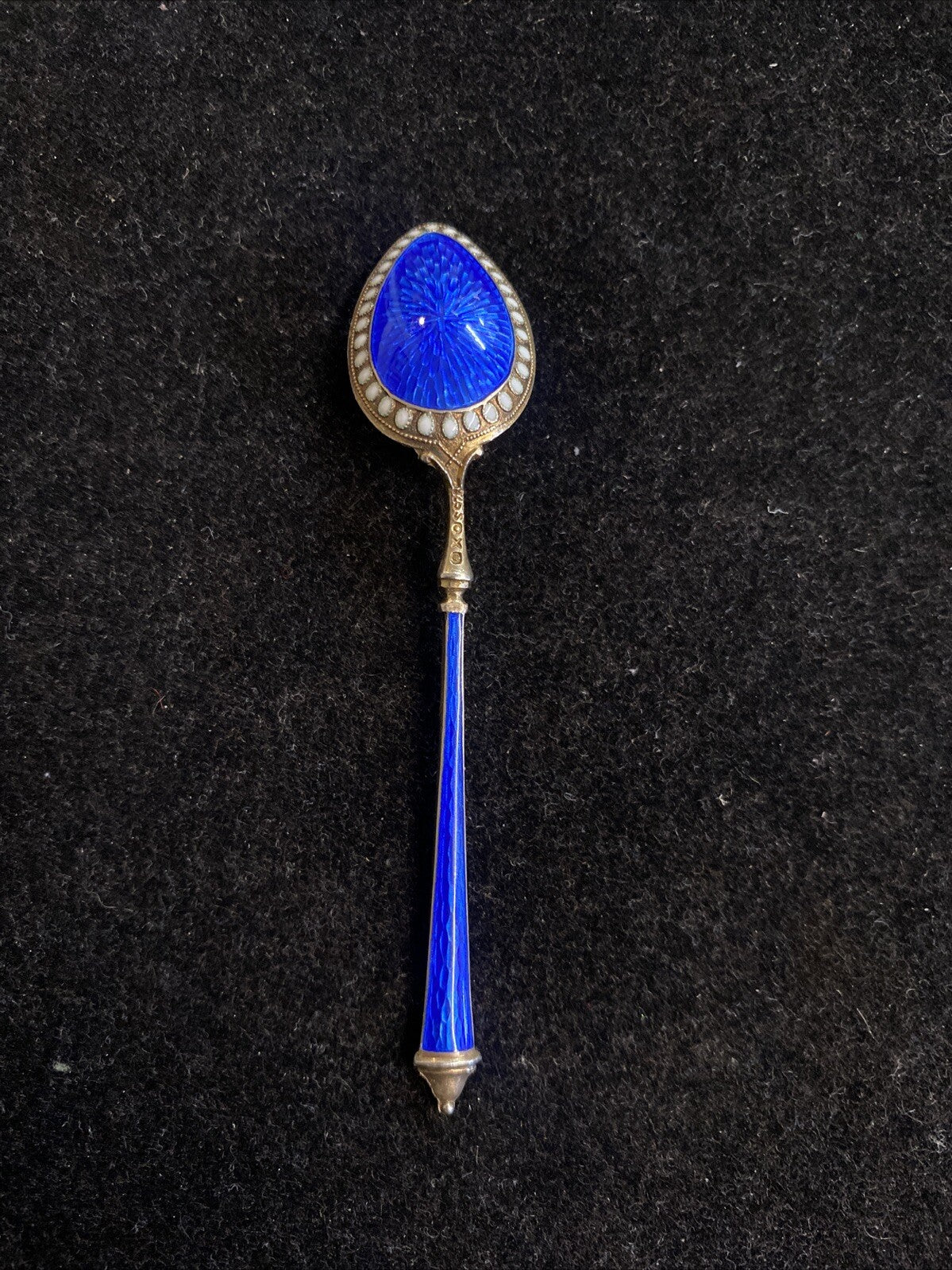 5x NORWEGIAN STERLING GUILLOCHE ENAMEL COFFEE SPOONS by MARIUS HAMMER 41g