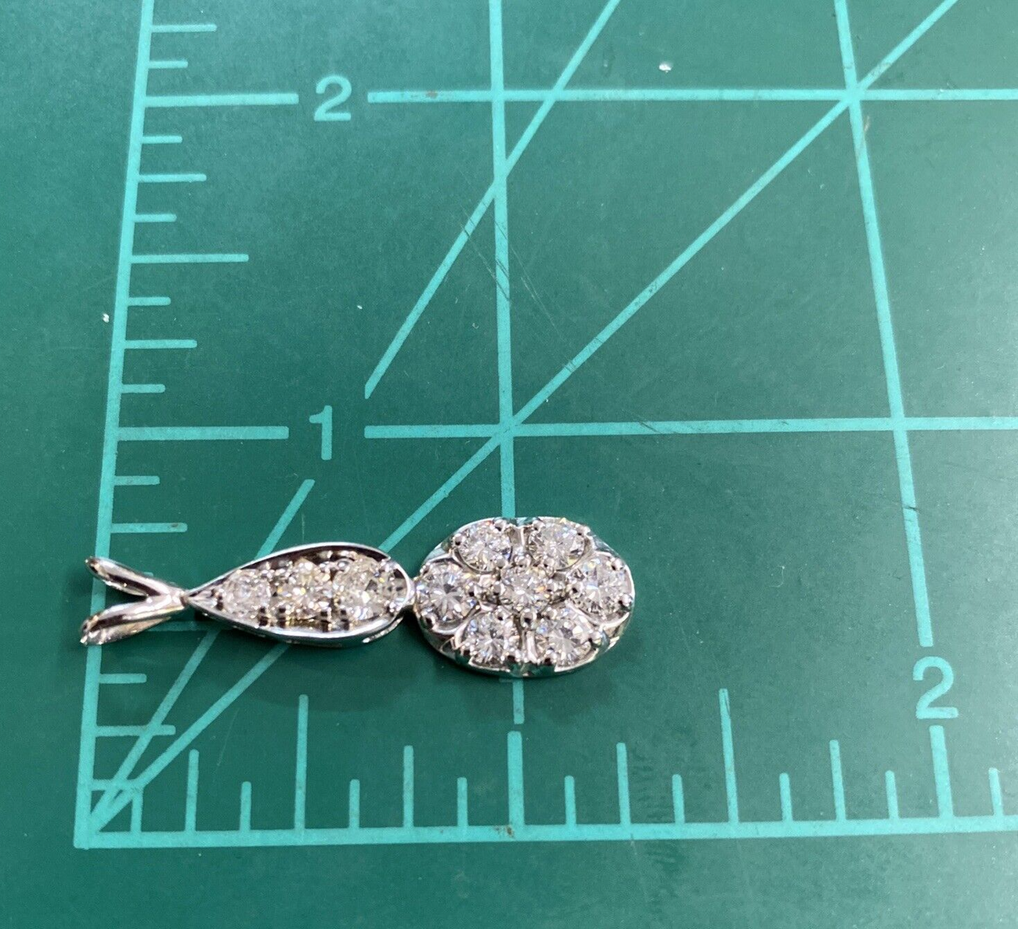 14K Gold 10 Diamond Approx 1.38 cts Pendant 2.9g SI1-SI2 TESTED Sterling Chain