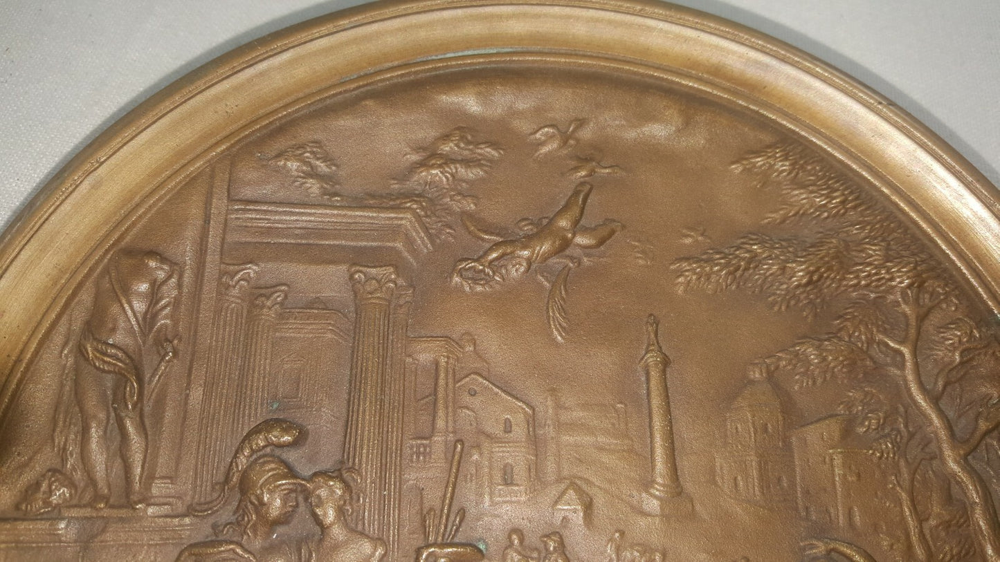 10" Solid Cast Bronze Plaque Plate Charger Roman Greek c 1800's 4.5 lbs