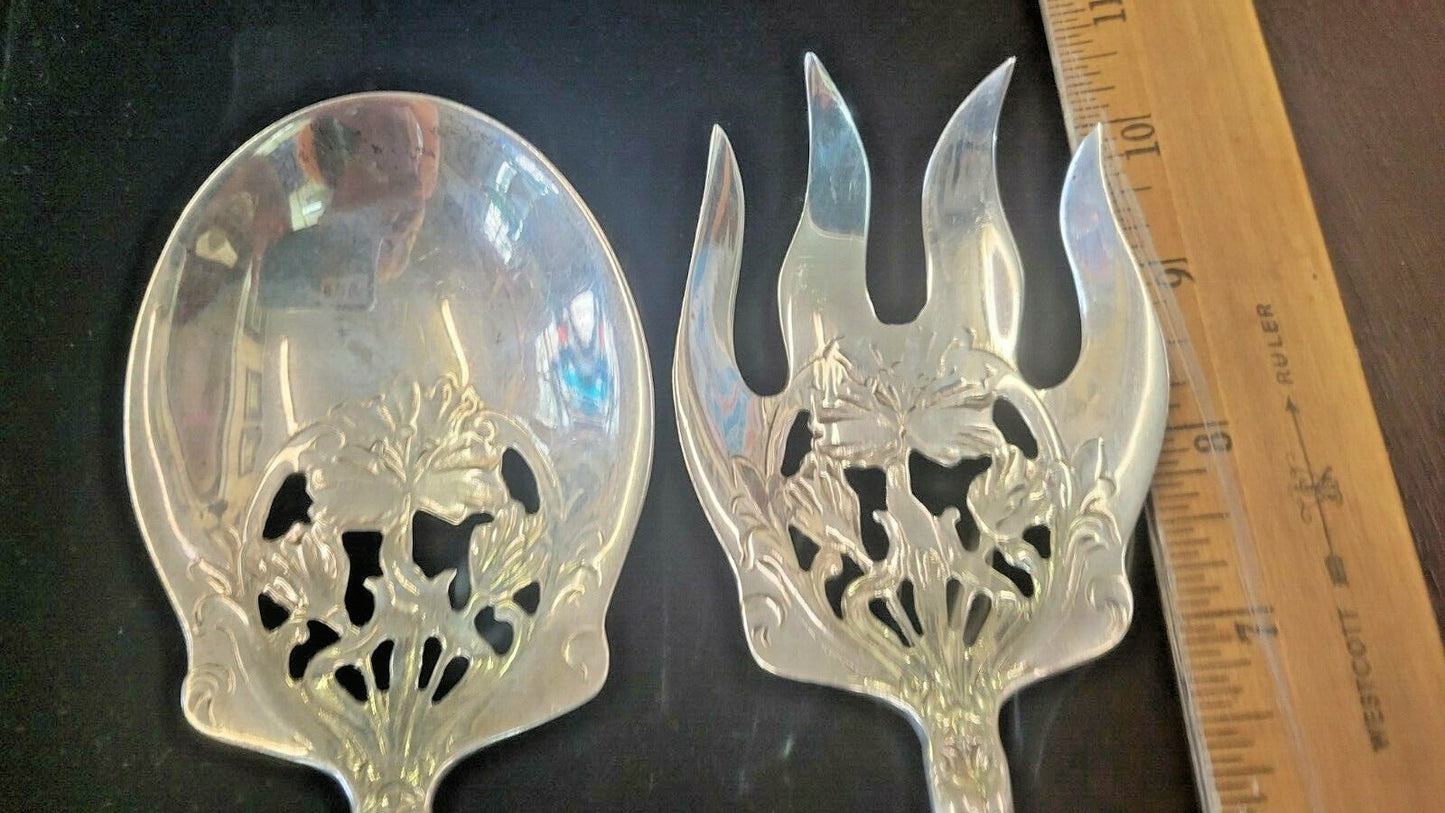 Gorham Virginiana Solid Lg 10" Salad Serving Set 1905 Pierced NM Rare Find