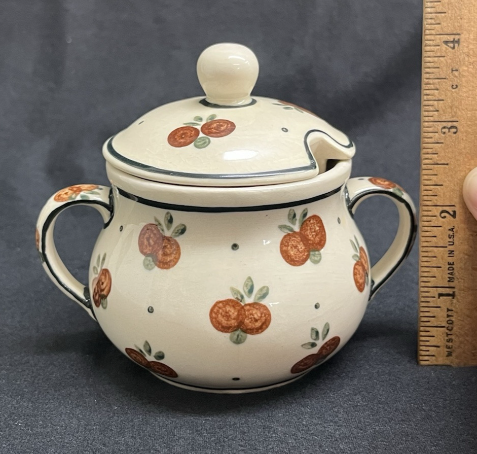 Boleslawiec Polish Pottery Sugar Bowl and Creamer Set w/ Tray, Wild Cherry