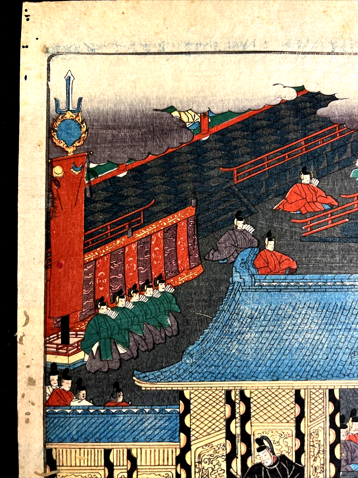 1863 ANTIQUE JAPANESE WOOD BLOCK PRINT by Kawanabe Kyosai