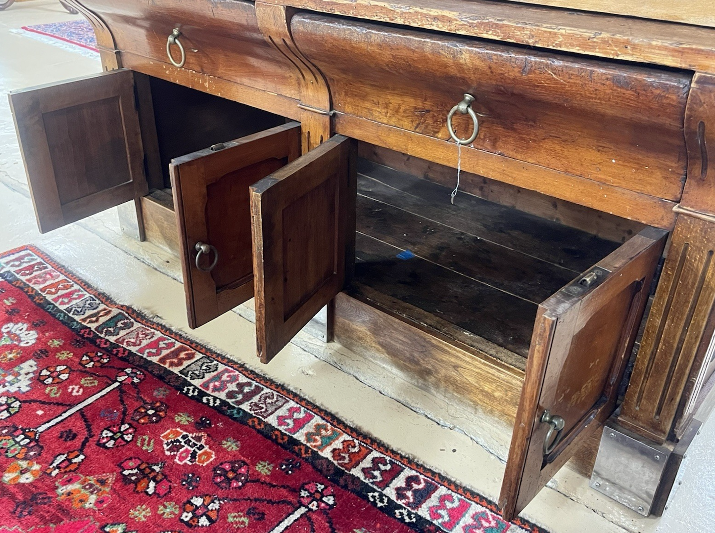 ANTIQUE FRENCH CARVED MIXED WOOD BUTCHER'S BLOCK WORK TABLE ISLAND 61" x 21"