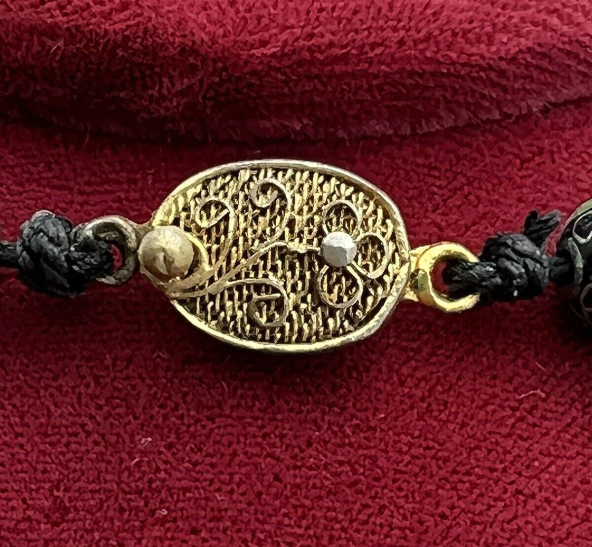 Antique Handmade 30" Cloisonne Necklace Hand Painted Black Enamel Floral Design