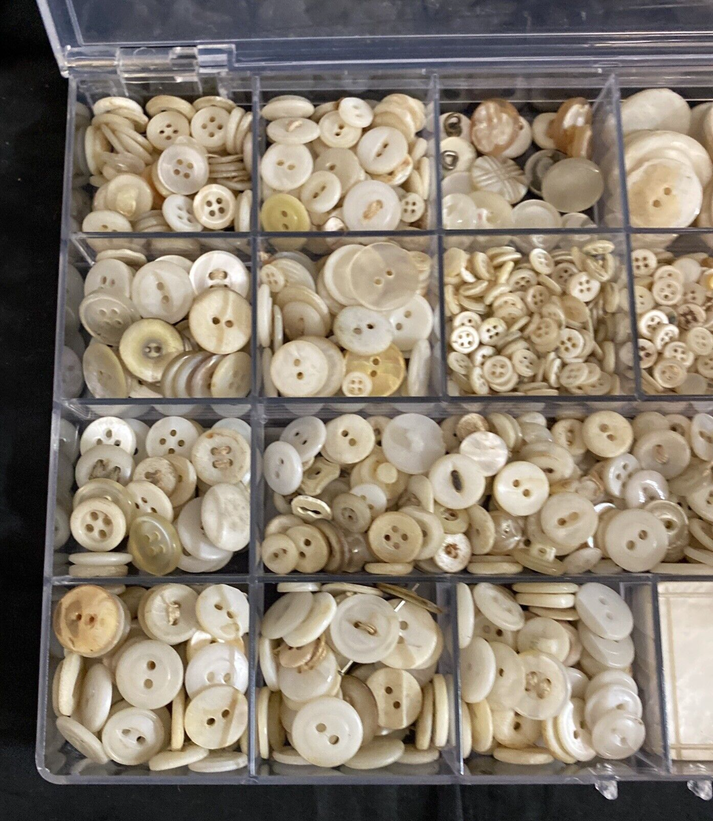 Assorted Box of VTG Mother of Pearl Buttons Different Sizes 1lbs. 11 oz.