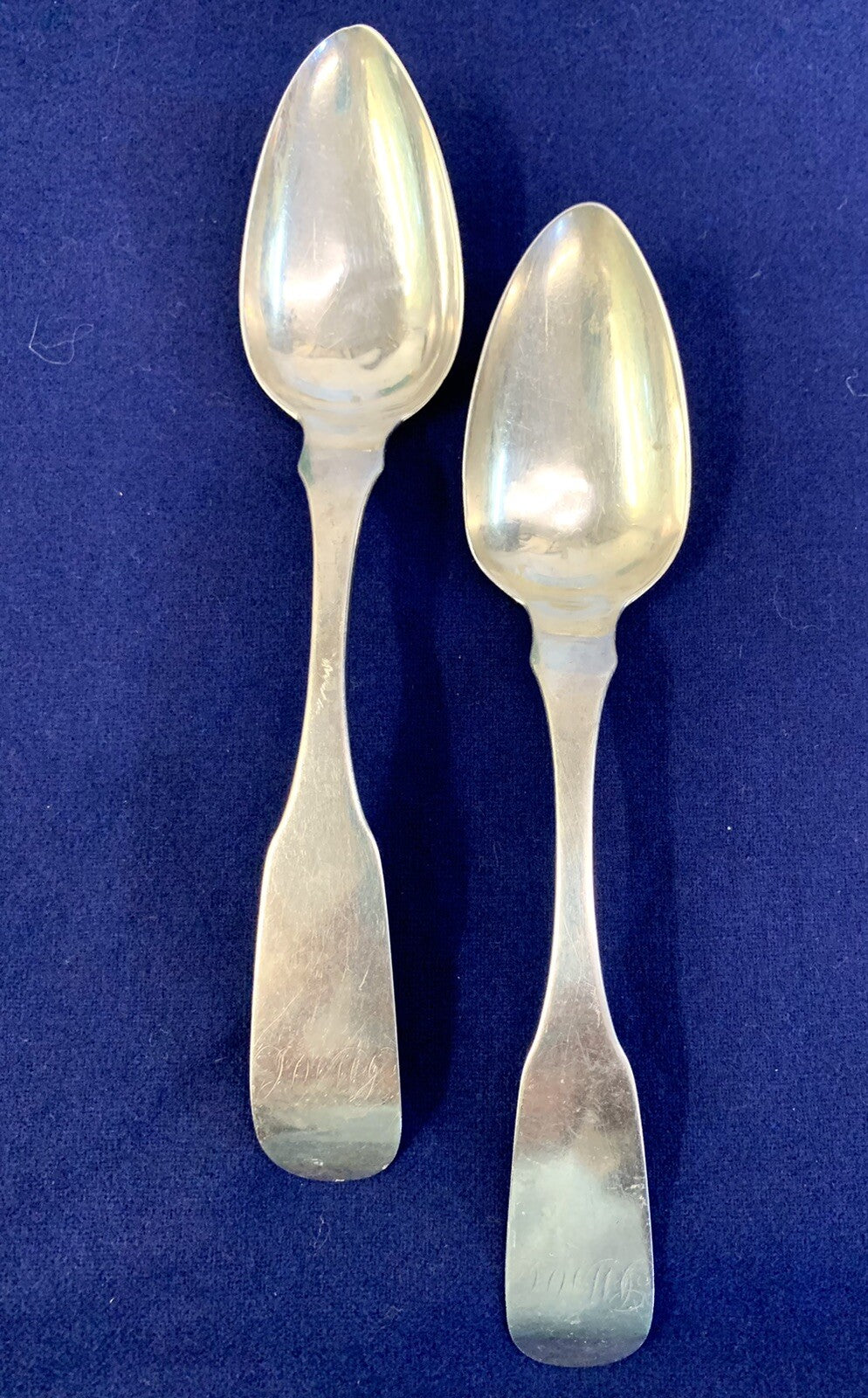Coin Silver by James Watson from Philadelphia Pair Large 8" Serving Spoons 1820