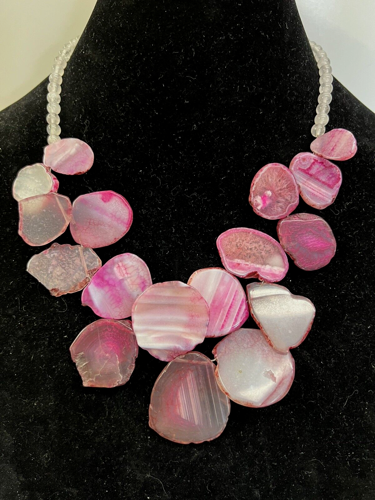 Barse Sterling Silver 925 Pink Sliced 17 Agate Slab  Necklace