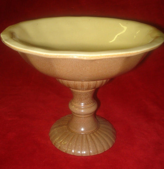 Red Wing Pottery Footed Compote 6.5 inches M5008 Yellow Bowl Brown Pedestal
