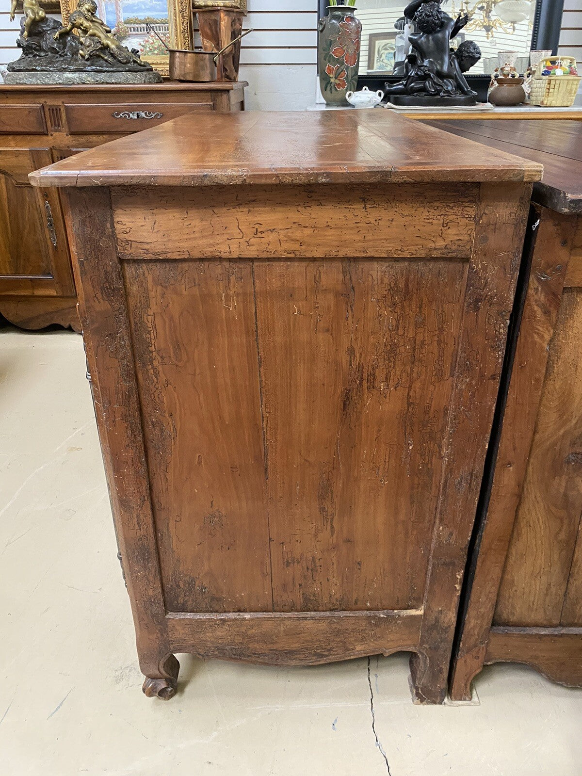 Antique French Farmhouse Louis XV Carved Cherry Chest Sideboard Commode 19C A6